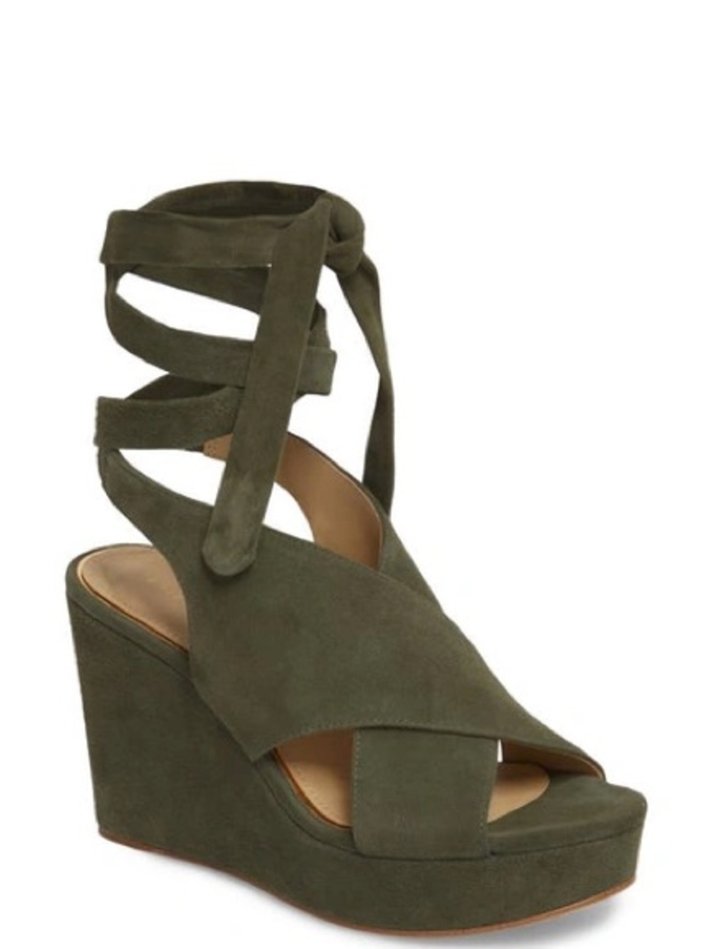 Etienne Aigner Wedge Heels Sandals Shoes Green Suede Tie Ankle 8.5 - Picture 15 of 15